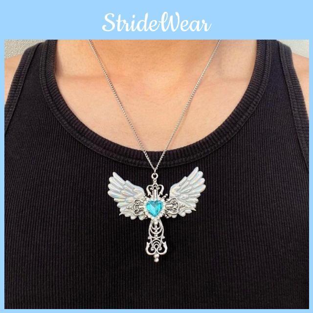 Y2k Elegant Gothic Cross Necklace With Olink Chain And Unique Angel Wing Design