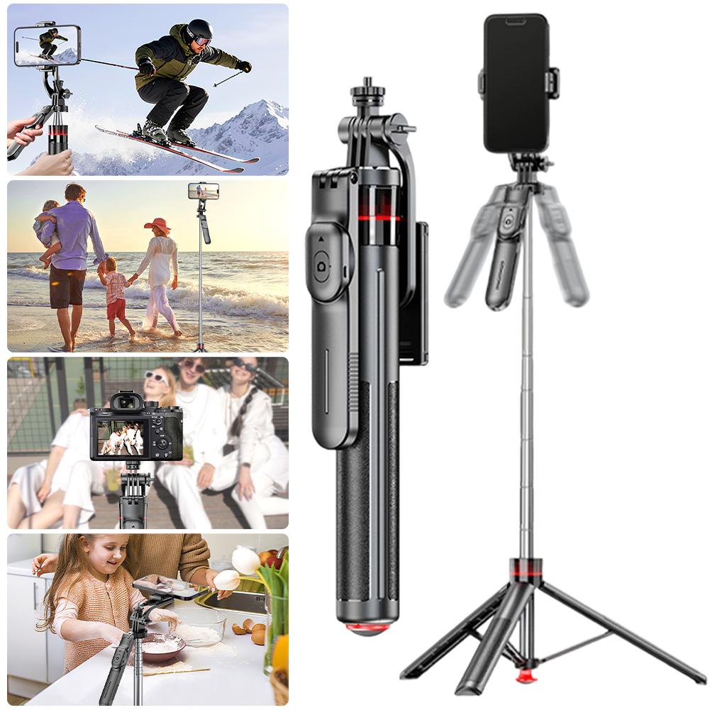 135cm Long Portable Collapsible Tripod Handheld Selfie Stick 360° Rotating Gimbal Anti-Shake Phone Holder For Live Streaming