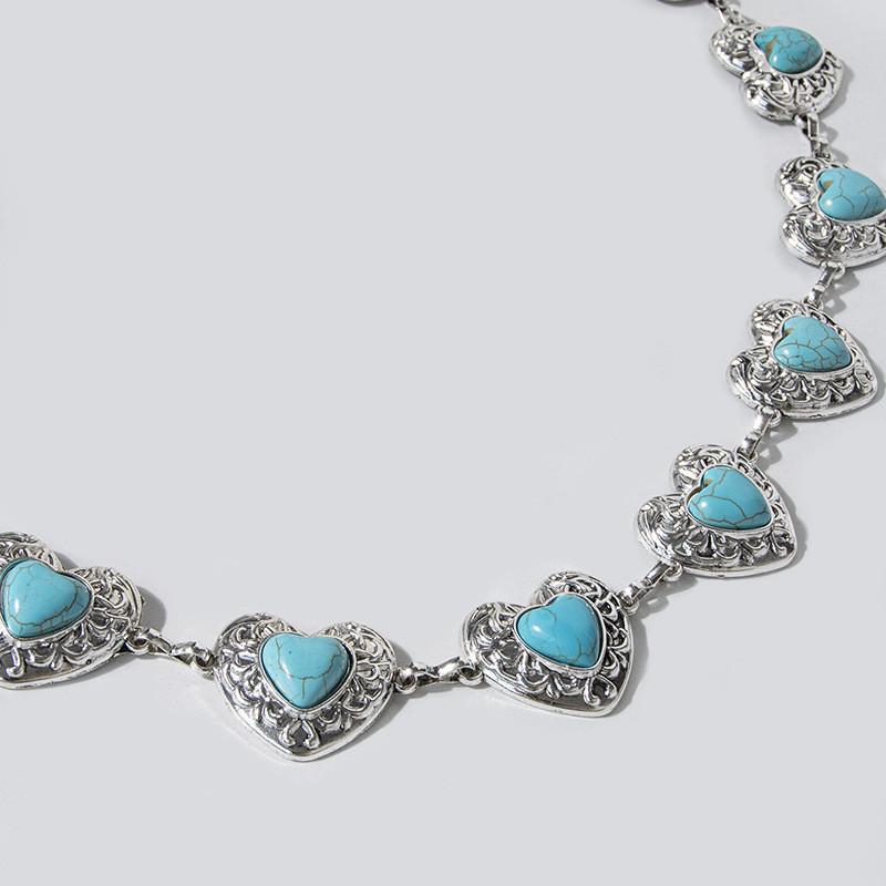Waist Women Metal Chain With Heart Shaped Turquoise For Chic Winter Accessories