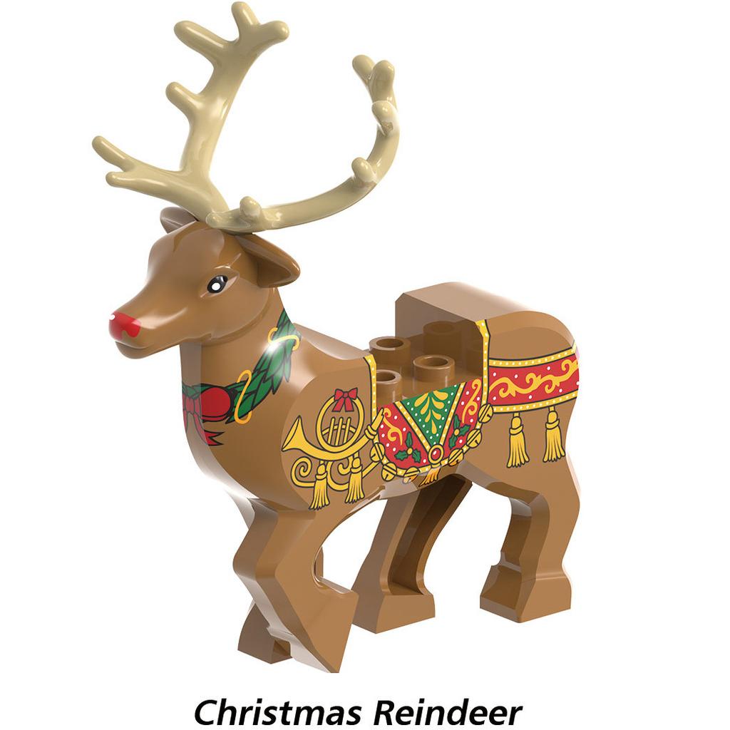 MOC Christmas Village House Building Blocks Sleigh Reindeer Tree Present Car Wreath Fireplace Gingerbread Man Bricks Toys Gift
