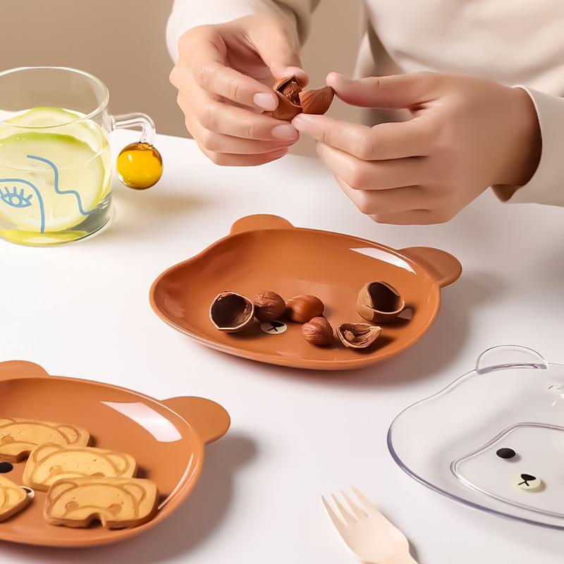 2~3Pcs Cute Cartoon Brown Bear Snack Fruit Plate Kawaii Kid Girl Cookies Dessert Dishes Household Bone Nut Shell Garbage Plate