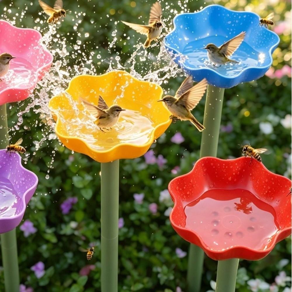 Plastic Flower Shape Garden Birdbath Weather Resistant Bird Water Feeder Backyard