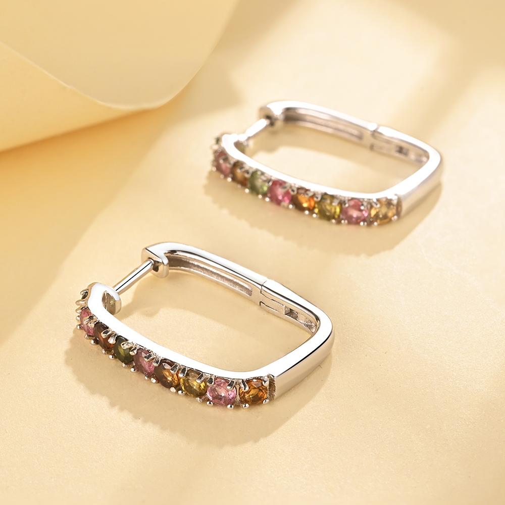 Multi-colored Natural Tourmaline Gemstone Earrings for Women 925 Sterling Silver Fine Jewelry Anniversary Gift