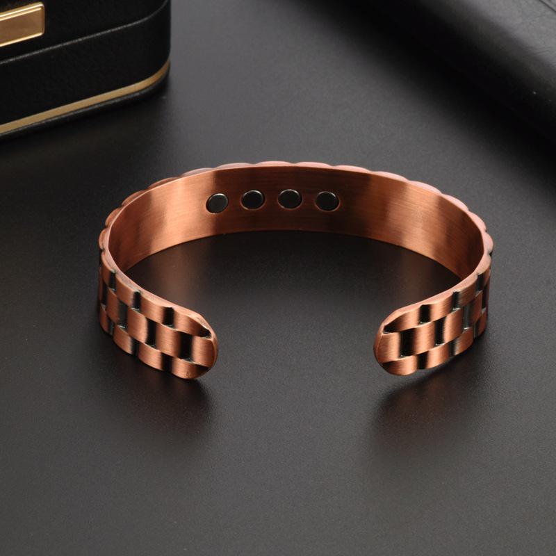 Men's Retro Red Copper Magnetic Tank Pattern Adjustable Therapy Bracelet
