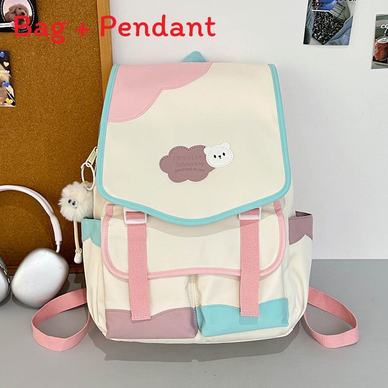 Cute Neon Color Nylon Backpack For Girls With Design For School And College