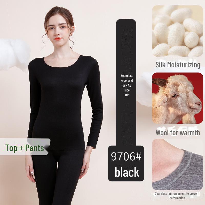 

Термобелье унисекс из шерсти и шелка - зимний бесшовный круглый вырез, немецкий бархат для мужчин и женщин, осенний комплект верха и низа Women s XL (110-135)