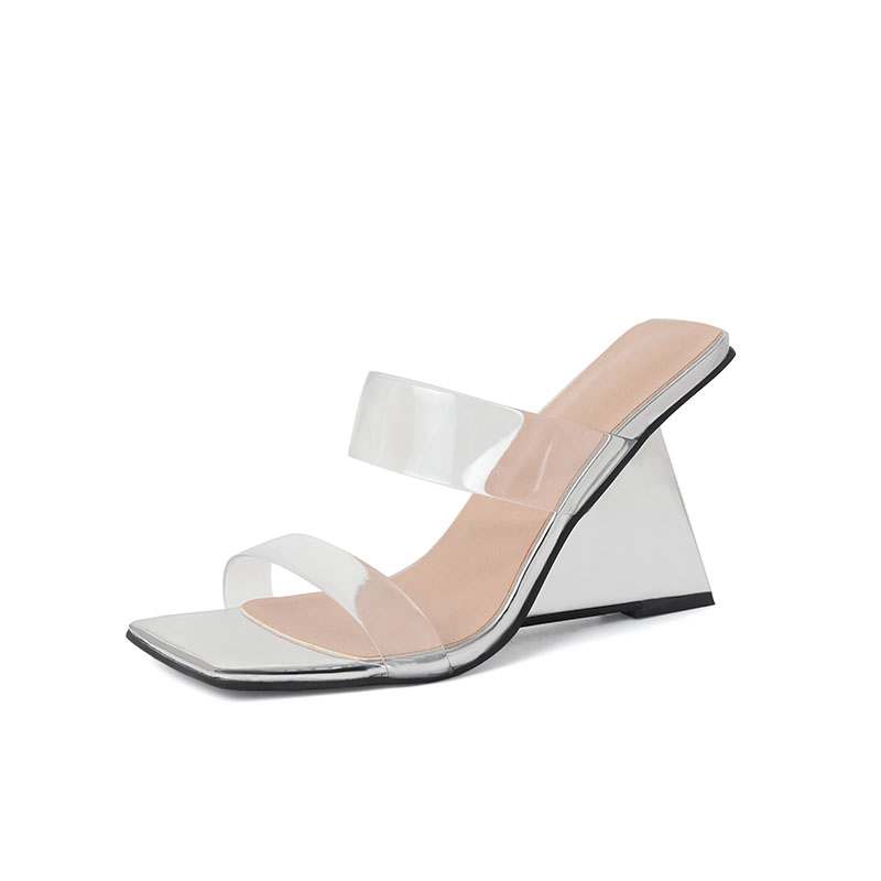 

Krazing Pot Мюли из полиуретана, летние, размер 43, необычные каблуки, желейные туфли, женские туфли на платформе, очень высокие каблуки, женские сандалии с открытым носком 43 серебряный