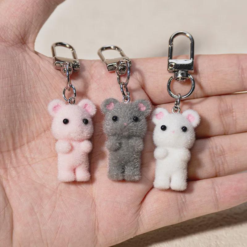Beflockter Feenmaus-Schlüsselanhänger: Niedliches 3D Tierornament für Taschen