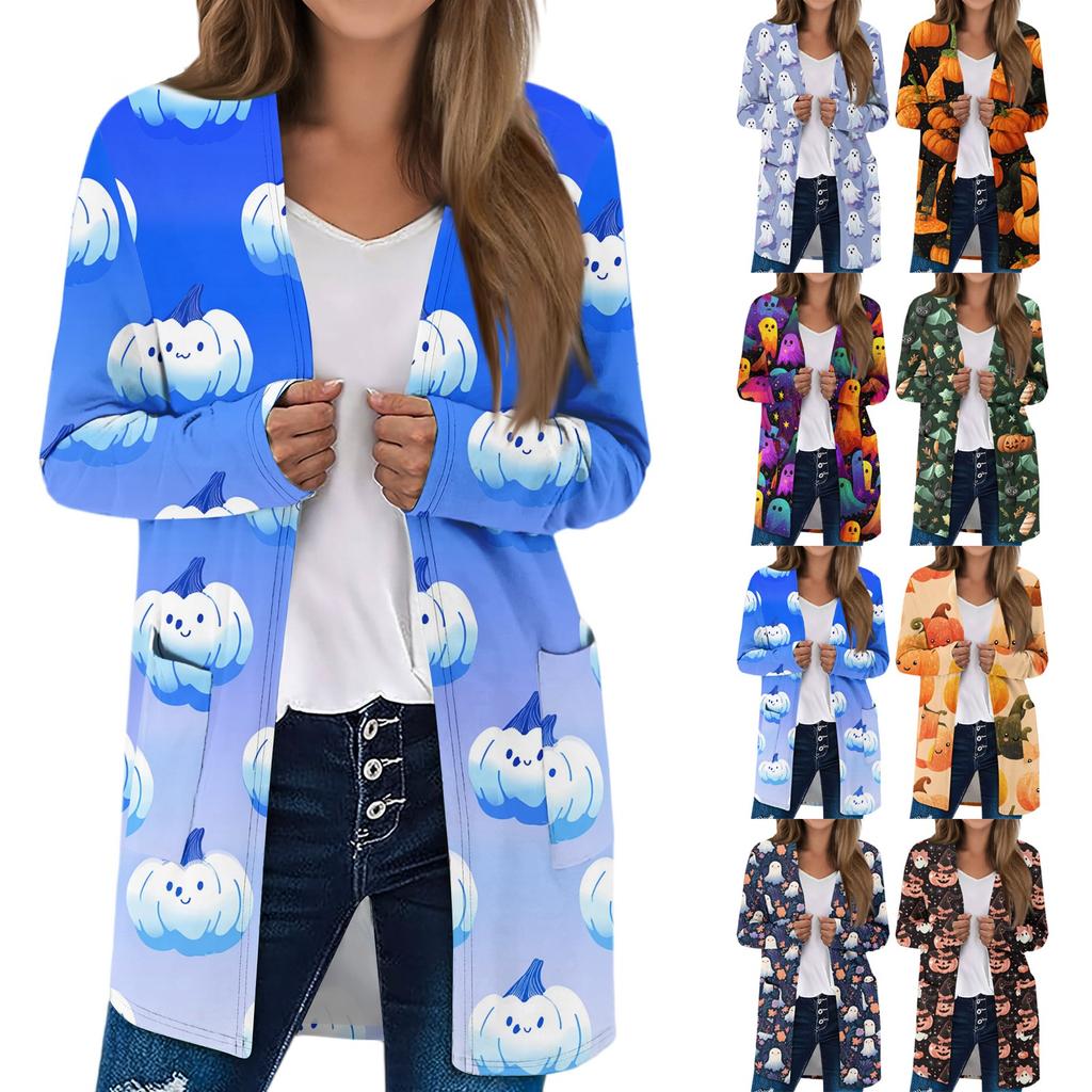 Women's Lightweight Long Sleeve Open Front Cardigans Long Sleeve Lightweight Vintage Printed Coat With Pockets