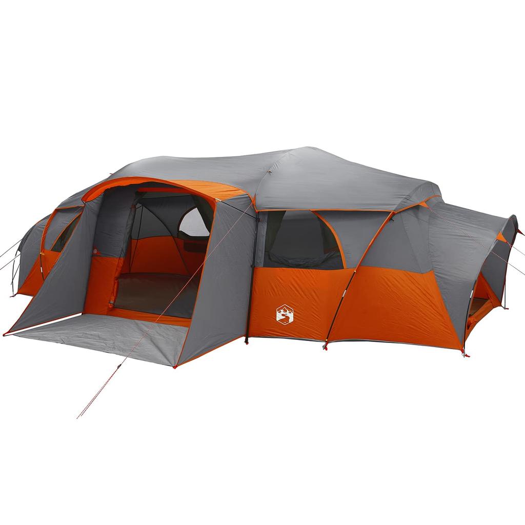 Family Tunnel Tent with Rain Fly Waterproof Gray and Orange