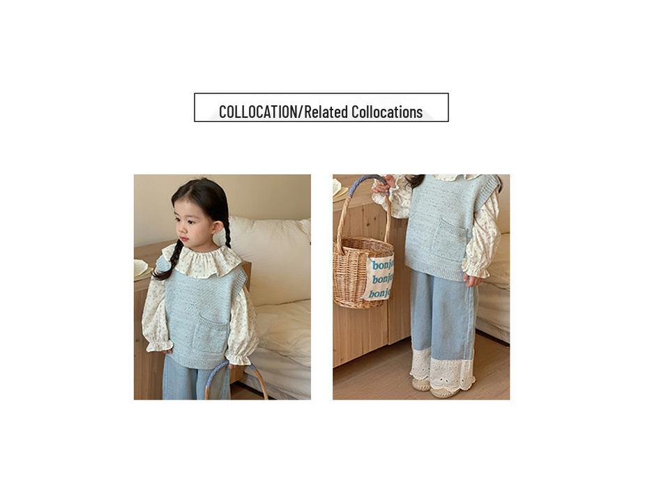 Camicia Babydoll Jacquard con Collo Arricciato Domi per Ragazze in Cotone - Moda Coreana Primavera 2024