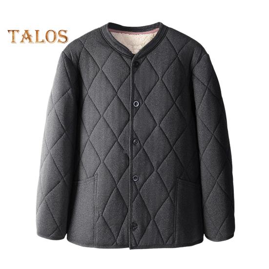 Men Coat V-Neck Long Sleeve Single Breasted Windproof Warm Jacket Solid Color Thickened Velvet Lining Outwear