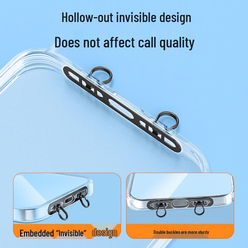 Ultra-Thin Stainless Steel Mobile Lanyard Clip with Double Hanging Buckle and Strong Anti-Lost Back Patch