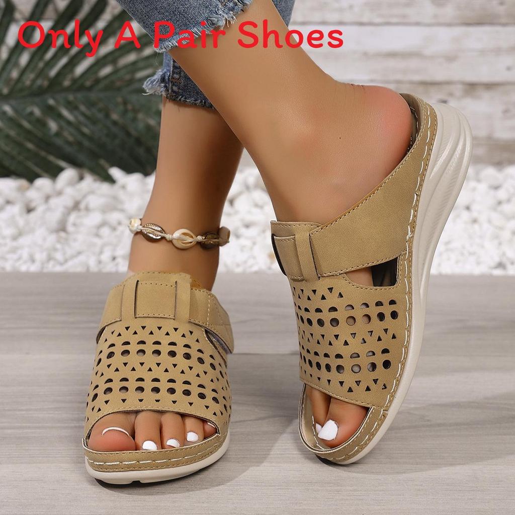 Summer Open Toe Flat Sandals For Women With Thick Sole And Pu Material