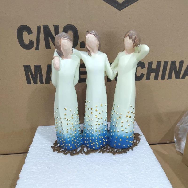 1pcs/set Hand Painted Resin Sisters Statue for Holiday Memorial Gift Handmade Craft Ornament Home Decoration Figurine