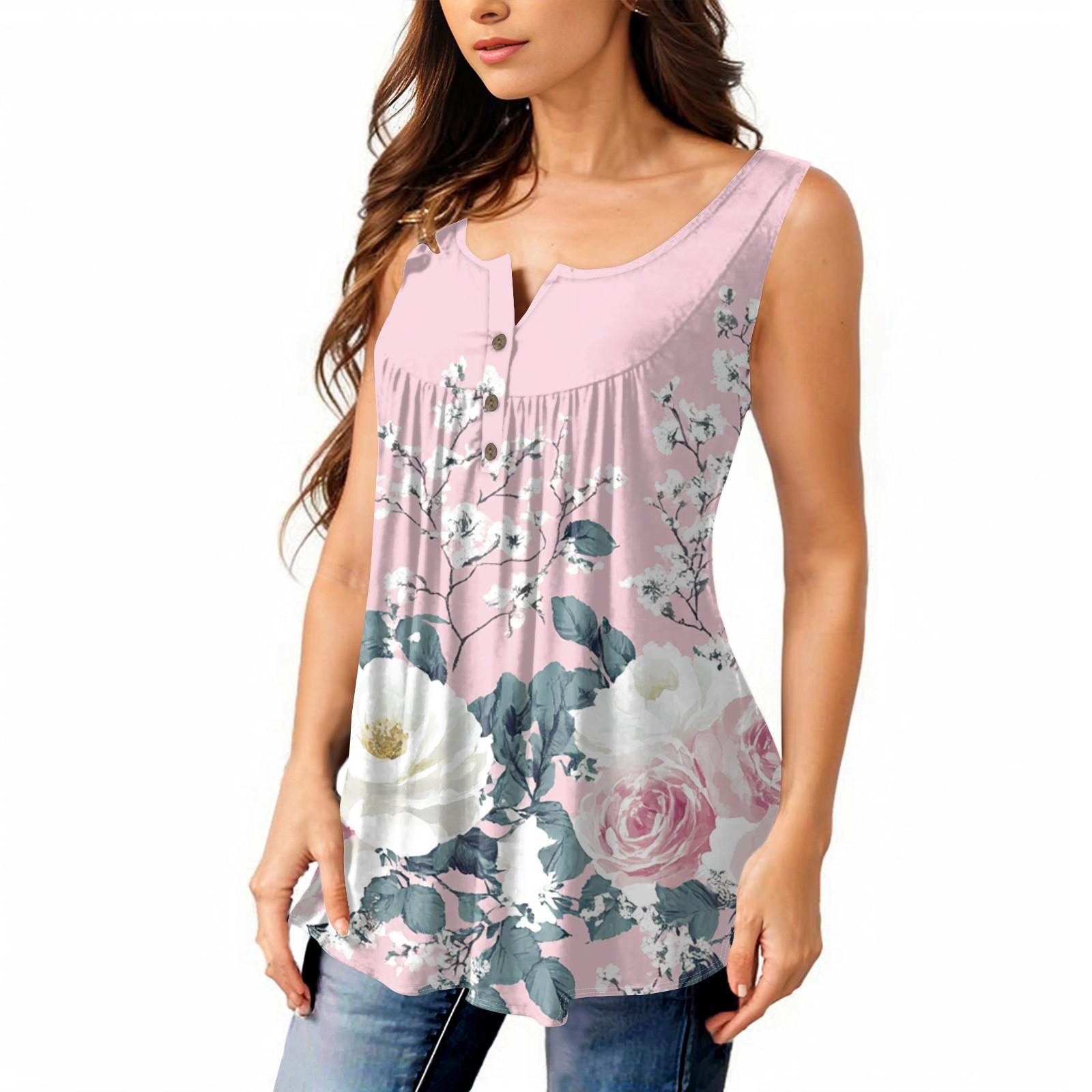 

Женская мода плиссированная безрукавка повседневная футболка жилет топ на пуговицах XL розовый