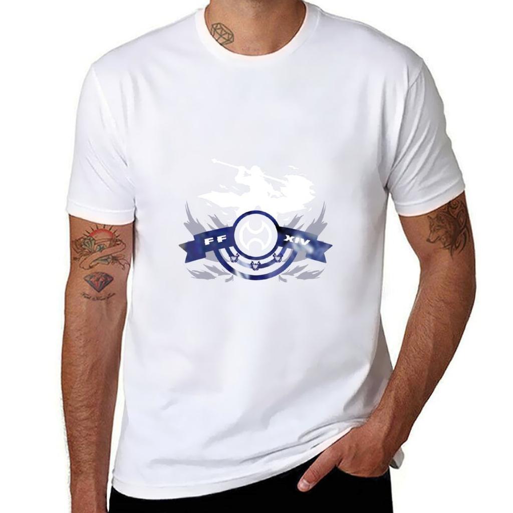 FFXIV Guerriero Caos Interiore (Blu bianco) T-shirt Morbida Casual Manica Corta Cotone