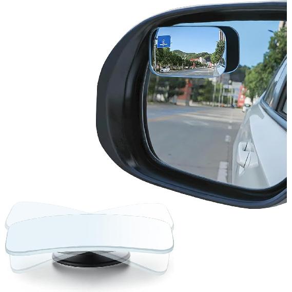 Blind Spot Mirror, Rectangle Shaped HD Glass Frameless Convex Rear View Mirror with wide angle Adjustable Stick for Cars SUV and Trucks, Pack of 2