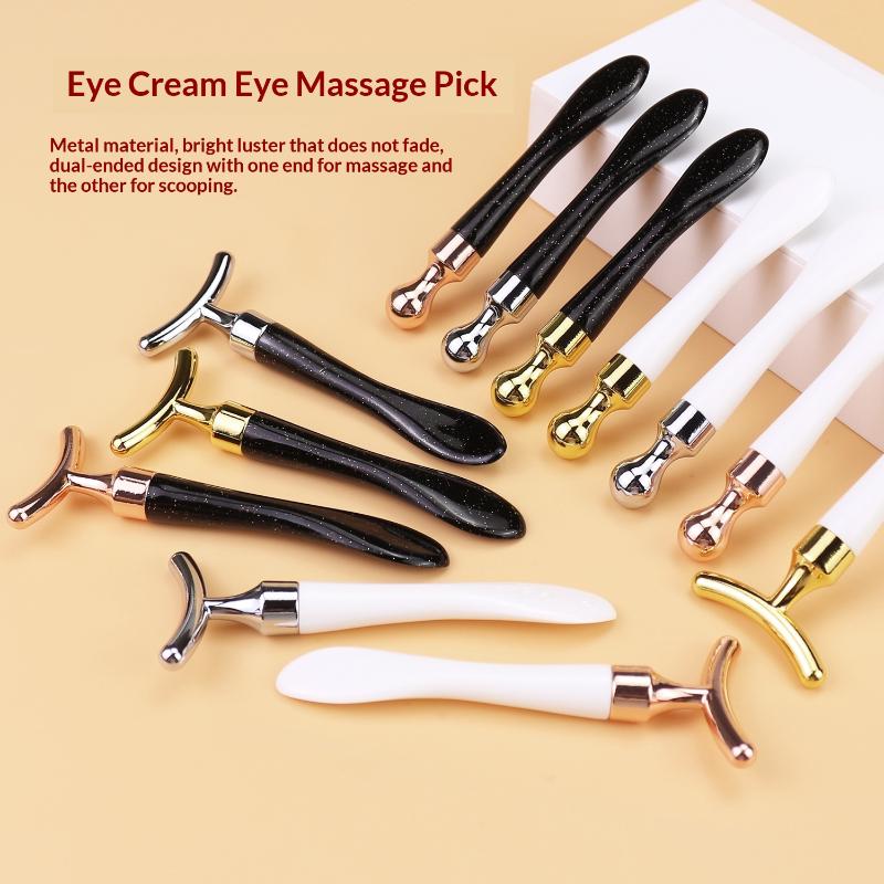 2Pcs/Set Zinc Alloy T-Shaped Eye Cream Massage Stick With Scoop Eye Manual Massage Tool Set Beauty Face Eye Massage Stick