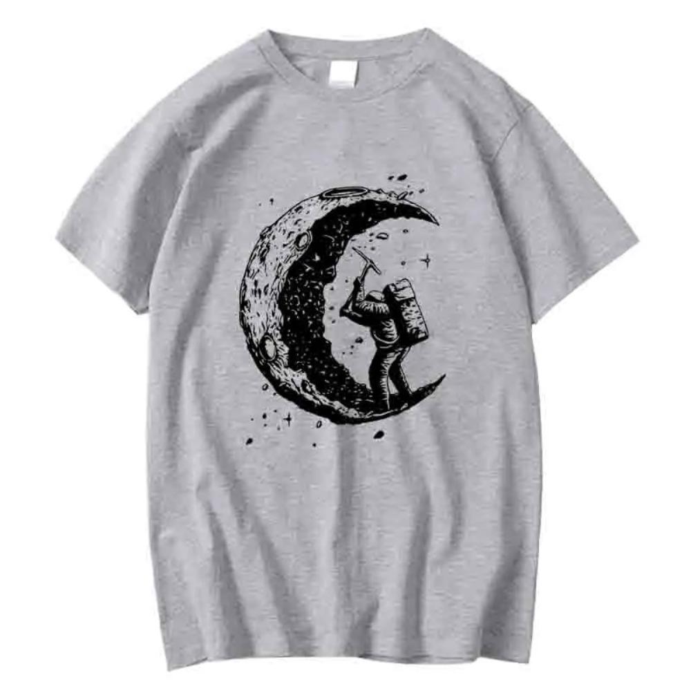 Men's High Quality 100%  Moon Print Casual Summer Cool Short Sleeve Men Tshirt Loose T-shirt Male Tee Shirts Male Tee Tops