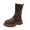 2025 Autumn and Winter New Women's Shoes Medium Top Platform Casual Metal Buckle Martin Boots Heightening Fashion Thin Knight Boots