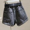 Grey Denim Shorts Women's Summer High Slim Wide Leg Pants