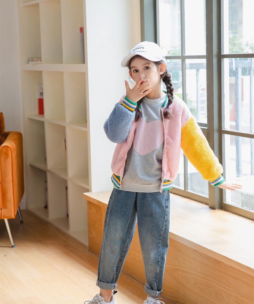 Fleece Children's Jackets Splicing Sleeve Cute Warm Fleece Boys and Girls Casual Sweater Warm Coat