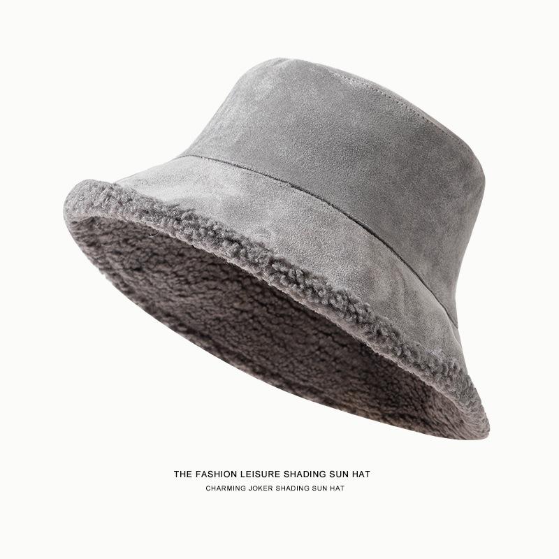 Autumn/Winter Double-Sided Japanese Bucket Hat Women'S Warm And Cold-Proof Face Cover Thickened Imitation Lamb Plush Basin Cap