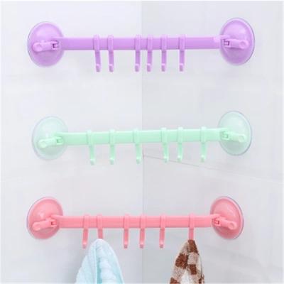 Adjustable Suction Cup Towel Rack Storage Box 6 Hooks Bathroom Kitchen Cabinet Wall Door Shelf Suction Cup Hanger