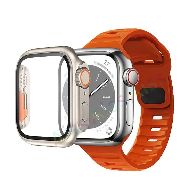 Case+Strap For Apple Watch Band 45mm 44mm 42mm 40mm Smart Silicone Bracelet Iwatch Series 3 4 5 6 Se 7 8 Change To Ultra Case