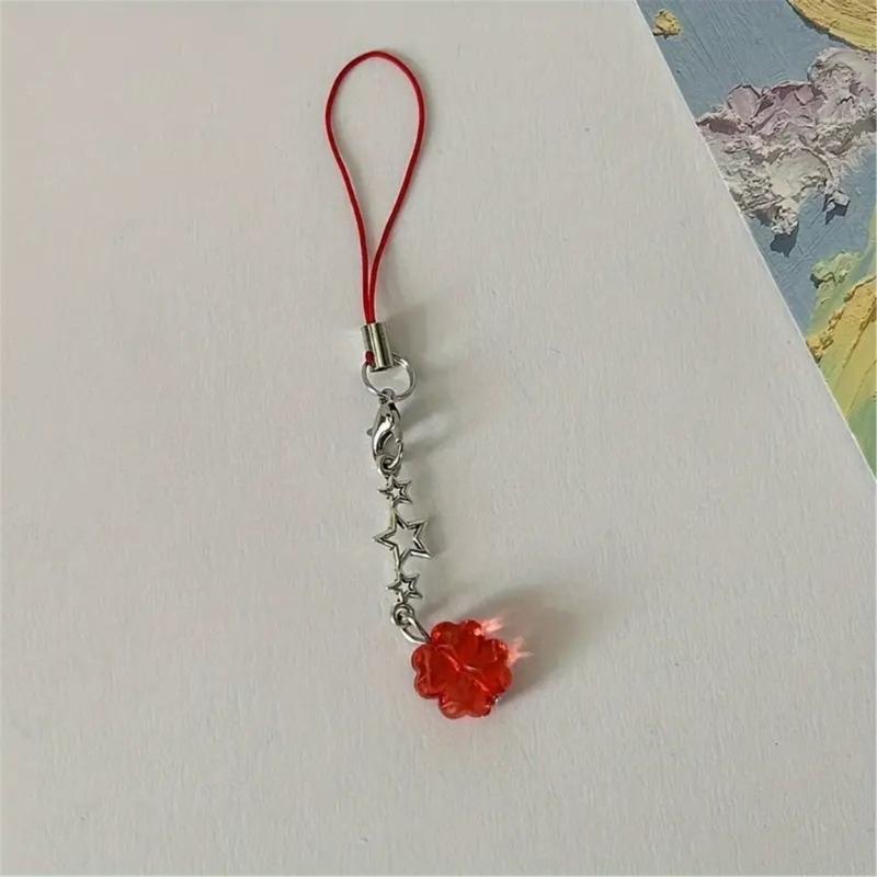 Cute Crystal Clovers Charm Phone Chain Elegant Crystal Four Leaf Clovers Phone Strap Accessory Versatile Phone Lanyard