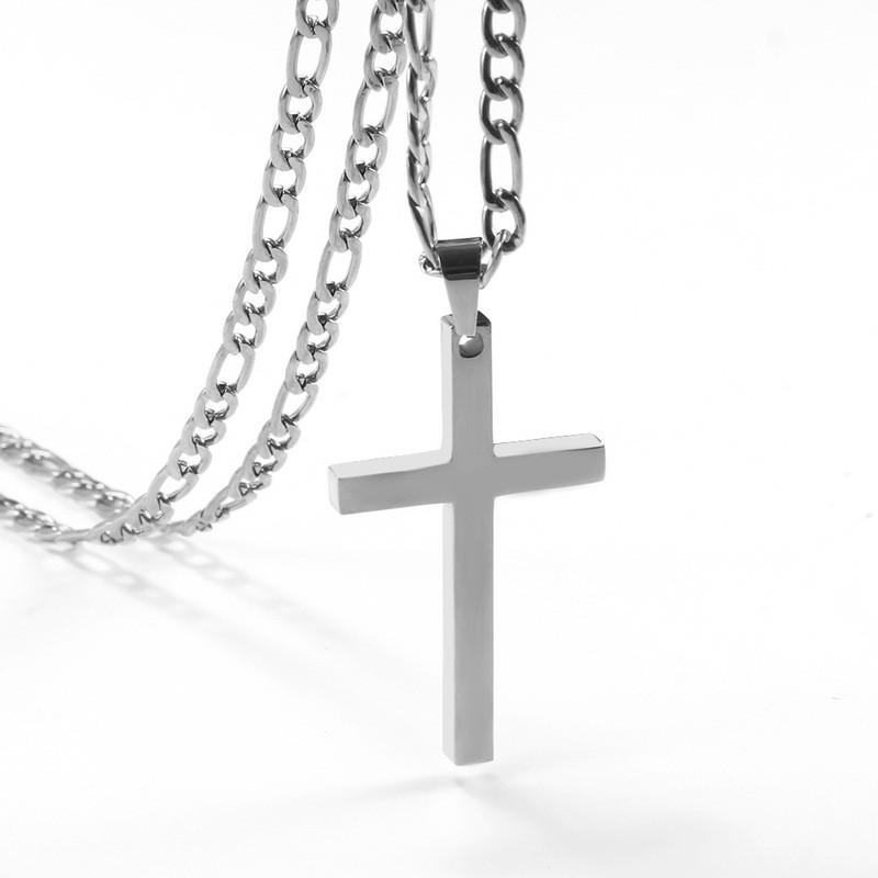 Stainless Steel Cross Pendant Necklace Men Women Gold Plated Titanium Chain 5mm Width 31-40cm Adjustable Length Steel 5mm x 60cm