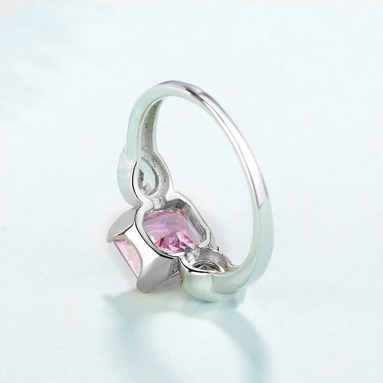 925 Sterling Silver Fashionable and Versatile Square Pink Diamond Women's Ring, Niche Jewelry, European and American Accessories