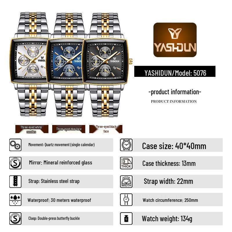 Men's Luxury Quartz Watch: Waterproof, Calendar, Luminous with Stainless Steel Band