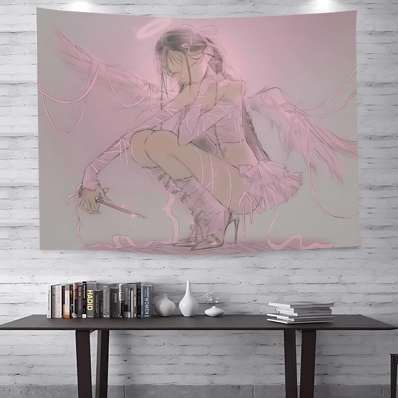 Pink Dark Angel Girl Tapestry Sweet Cool Background Buya Culture Atmosphere Decoration Room Decoration