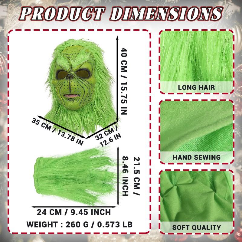 Grinch Halloweenský Kostým Maska Se Zelenými Rukavicemi Latexový Dospělý Unisex Cosplay Party Rekvizita