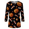 Women Casual Halloween Print Three Quarter Sleeve Round Neck Top Lightweight Comfortable Fit Fashionable Shirt for Everyday Wear