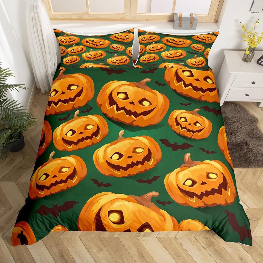 Fall Pumpkin Twin Duvet Cover, Autumn Leaves Bedding Set Thanksgiving Home Decor Fall Harvest Rustic Farmhouse Comforter Cover