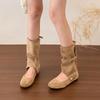 Flat-bottomed Khaki Retro Women's Boots, New Spring and Autumn with Skirts, Sandals, Thin Trousers, Boots, Medium Boots, Women