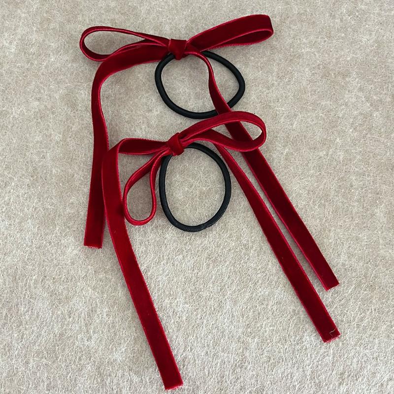 2Pcs Fashion Red Black Velvet Bow Hair Ties Hairpin For Women Girl New Year Hair Accessories Bow Rubber Bands Hair Clips