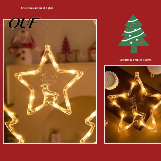 Wall Safe Hanging Light Fixtures LED Christmas Star Window Light, Tree Letter Suction Cup Lamp Reusable Decoration Set for Glass, Battery Operated