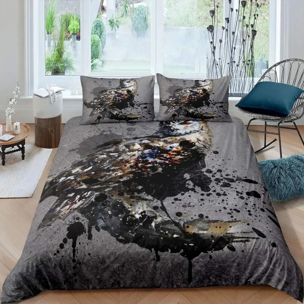 Owl Duvet Cover Set 3D Boho Owl Bedding Set Boho Exotic Style Comforter Cover Moon Safari Bird Animal Print Quilt Cover Queen