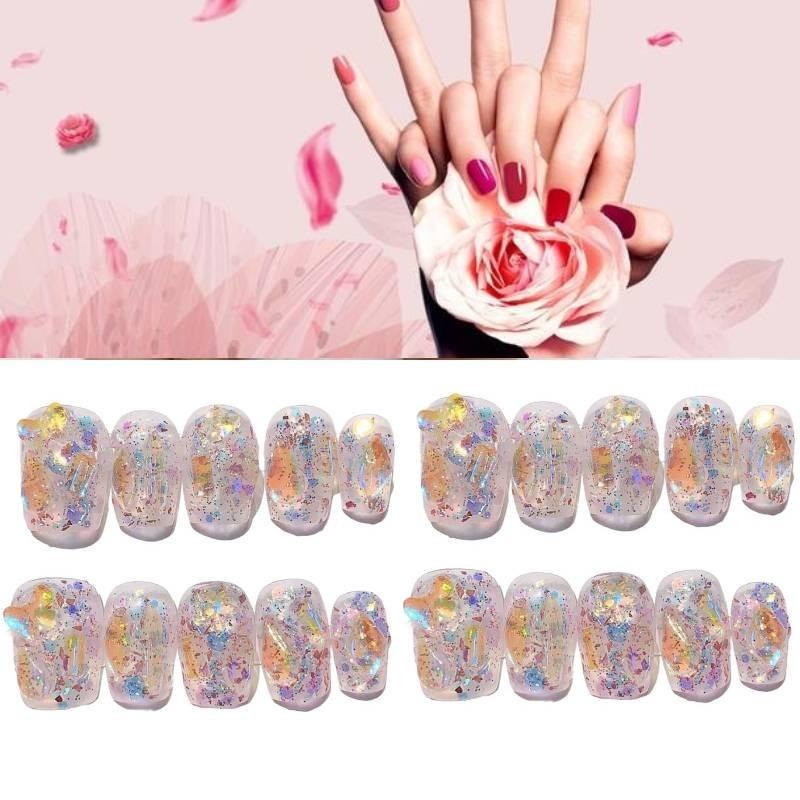 Handmade Aurora Flashing Rhinestone Disco Glitter Nail Sticker Candy Paradise Ultra-short Gradient Xs S M L