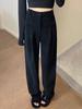 Women's Black Chenille High-Waist Corduroy Wide-Leg Pants - Autumn Winter Plus Velvet