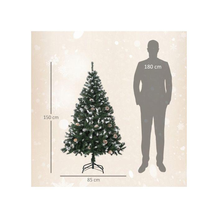 HOMCOM Sapin De Noël Artificiel, 676 Branches, 41 Pommes De Pin, Pointes Enneigées, Ignifuge, 150 Cm