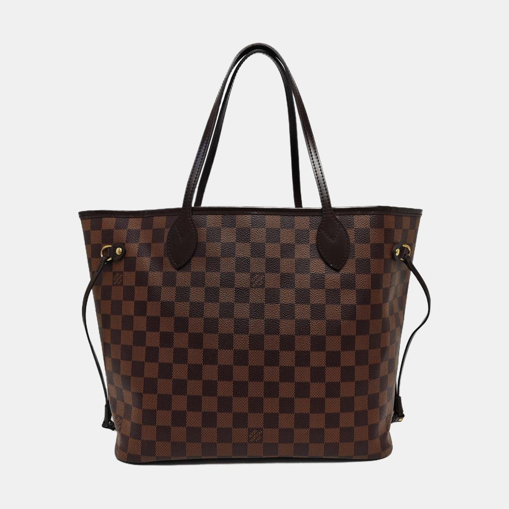 [Pre-Owned] Neverfull Mm Checkered Coated Canvas With Leather Trim Tote Bag - Very Good #W0D97T