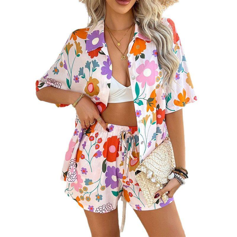 2025 Spring and Summer Cross-Border Women clothes European and American PO'MY Xiya Casual Holiday Style Contrast Color Print Short Pants