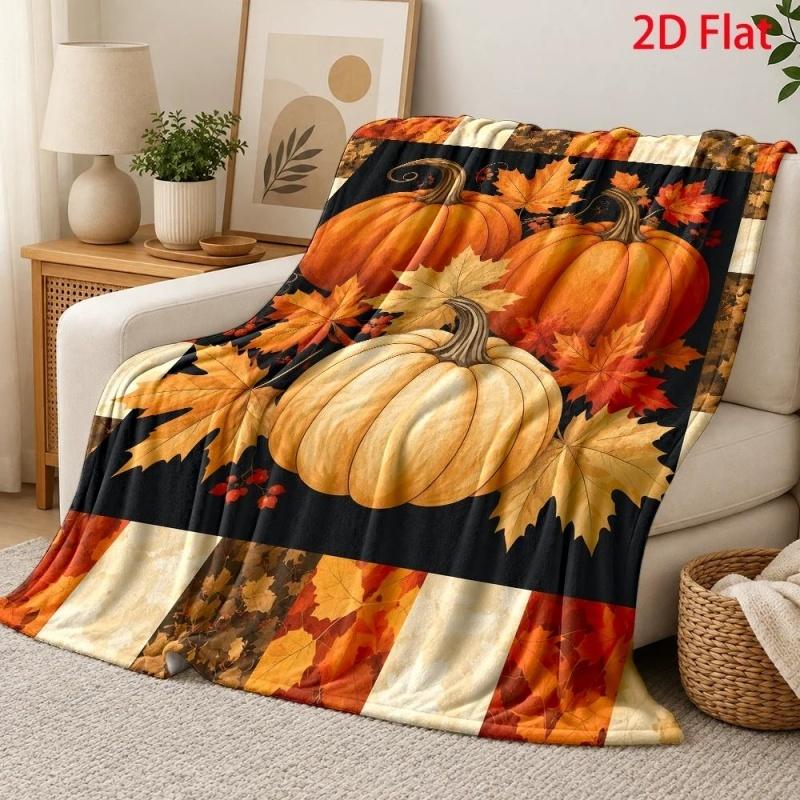 Plaid Leopard Sunflower Pumpkin Print Throw Blanket, Autumn Harvest Themed Home Sofa Cover
