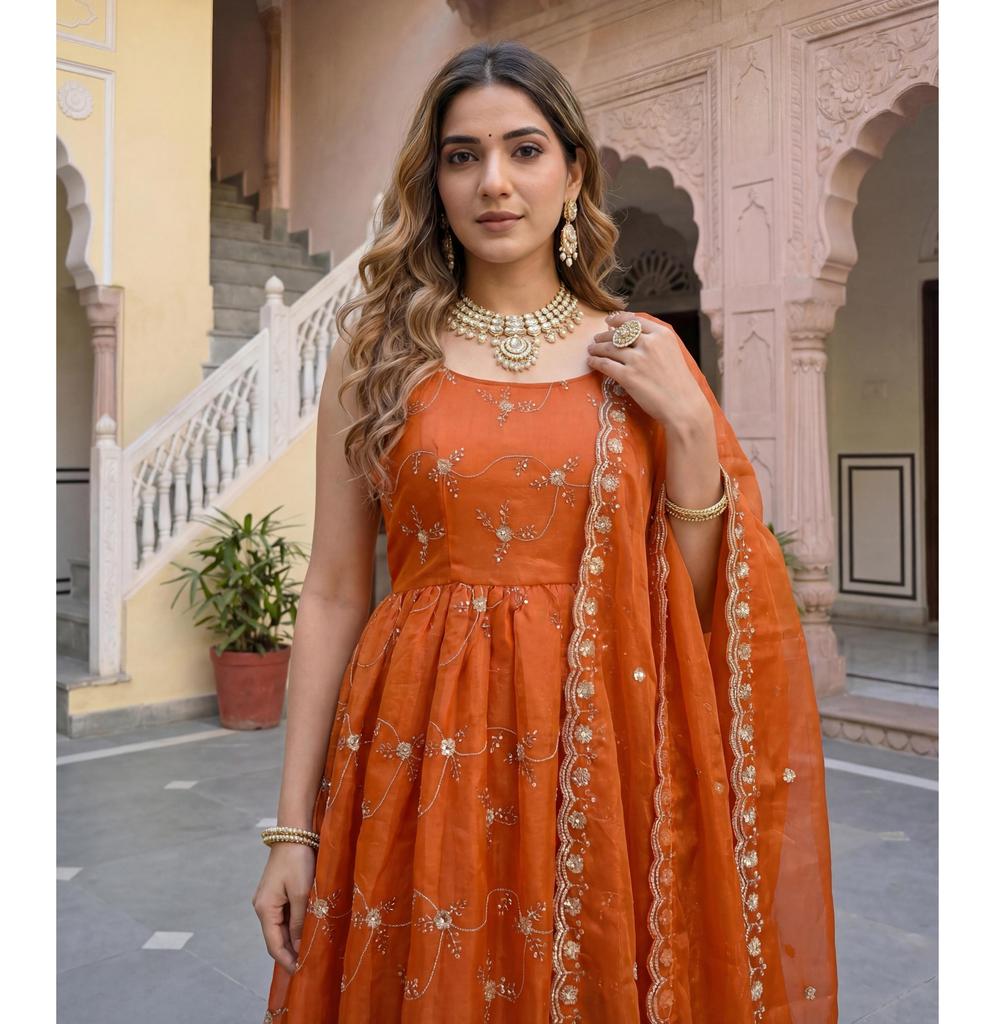 Women Designer Anarkali  Fandy Silk Gown Pant Dupatta Set Party Wear Bollywood Salwar Suit