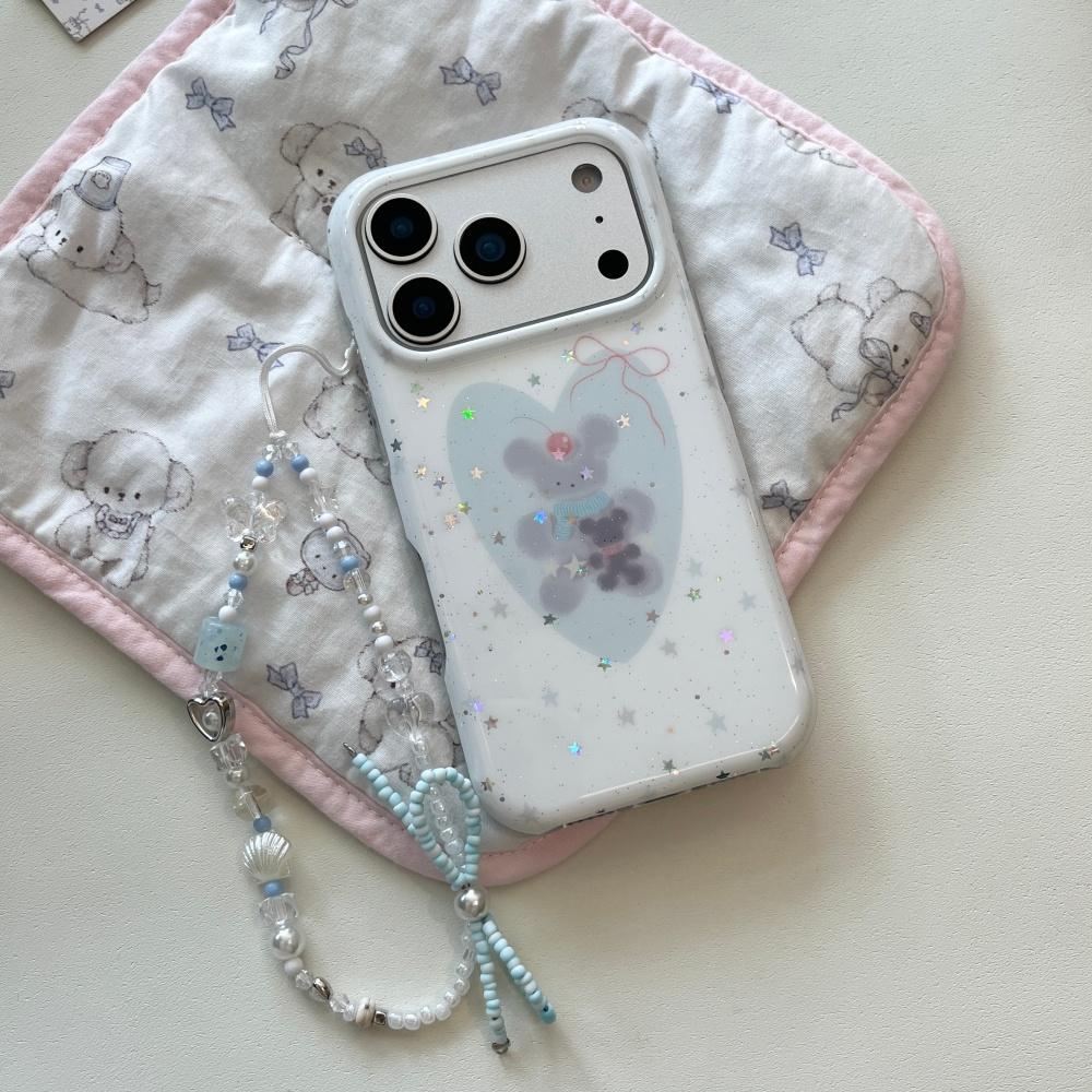 Korean wind ins little fresh stars cute blue love bear apple 13 atmosphere mobile phone case 16pro new iphone17promax with chain 15 double 14p